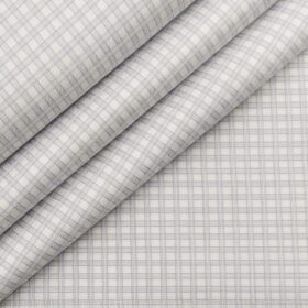 Soktas Men's 100% Egyptian Giza Cotton Grey Checks Unstitched Shirt Fabric (White