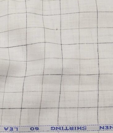 Solino Men's 60 LEA Pure Linen Black Checks Unstitched Shirt Fabric (White