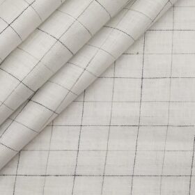Solino Men's 60 LEA Pure Linen Black Checks Unstitched Shirt Fabric (White