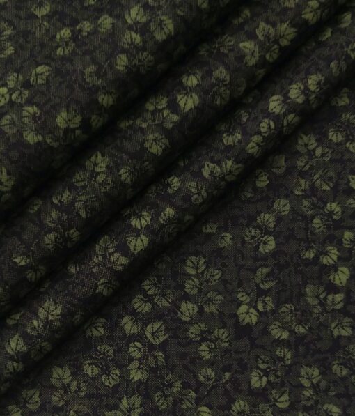 Solino Men's 100% Premium Cotton Floral Print Unstitched Shirt Fabric (Dark Green