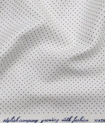 Solino Men's 100% Premium Cotton Blue Dots Print Unstitched Shirt Fabric (White
