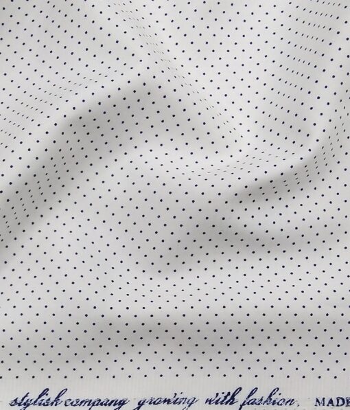 Solino Men's 100% Premium Cotton Blue Dots Print Unstitched Shirt Fabric (White