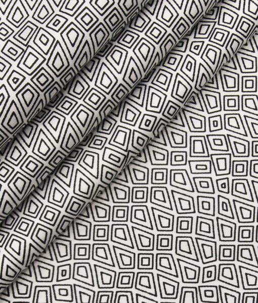 Solino Men's 100% Premium Cotton Black Print Unstitched Shirt Fabric (White