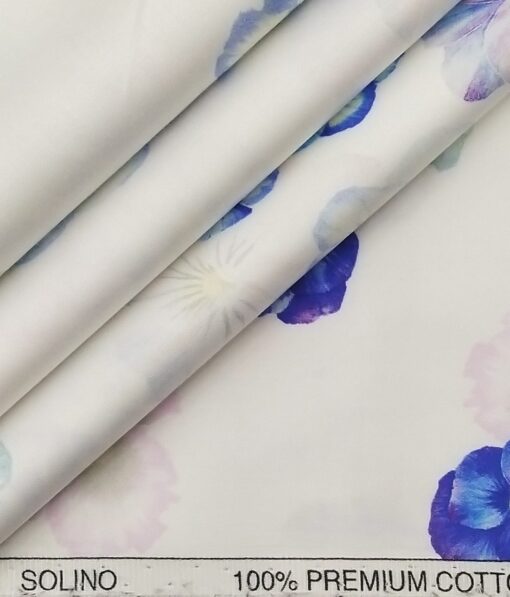 Solino Men's 100% Premium Cotton Digital Multicolor Floral Print Unstitched Shirt Fabric (White