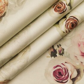 Solino Men's 100% Premium Cotton Digital Multicolor Floral Print Unstitched Shirt Fabric (Oyster Beige