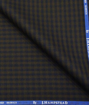 J.Hampstead by Siyaram's Men's Polyester Viscose Structured cum Blue Checks Unstitched Suiting Fabric (Brown