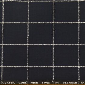 J.Hampstead by Siyaram's Men's Polyester Viscose Broad White Checks Unstitched Suiting Fabric (Dark Blue