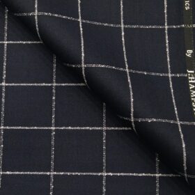 J.Hampstead by Siyaram's Men's Polyester Viscose Broad White Checks Unstitched Suiting Fabric (Dark Blue