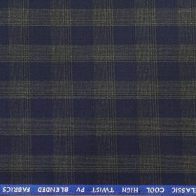 J.Hampstead by Siyaram's Men's Polyester Viscose Broad Blue Checks Unstitched Suiting Fabric (Dark Grey