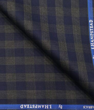 J.Hampstead by Siyaram's Men's Polyester Viscose Broad Blue Checks Unstitched Suiting Fabric (Dark Grey