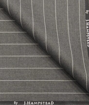 J.Hampstead by Siyaram's Men's Polyester Viscose White Striped Unstitched Suiting Fabric (Grey
