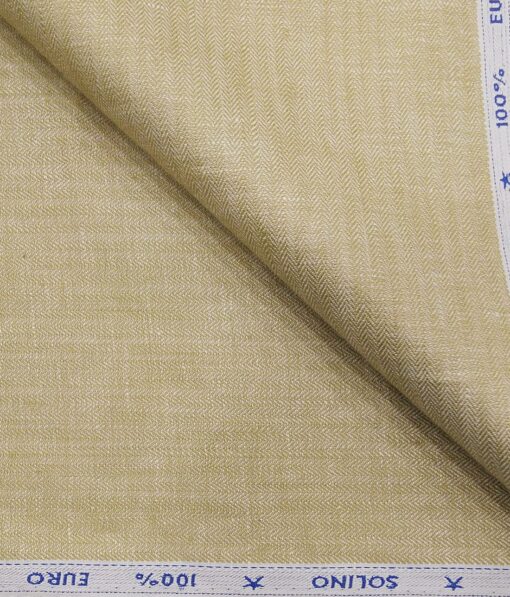 Solino Men's 100% European Linen Herringbone Self Striped Unstitched Suiting Fabric (Beige