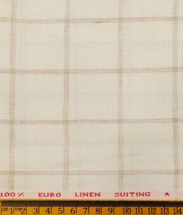 Solino Men's 100% Pure Linen Brown Checks Unstitched Suiting Fabric (Cream
