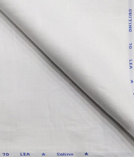 Solino Men's 100% Pure Linen 70 LEA Solid Unstitched Suiting Fabric (White)