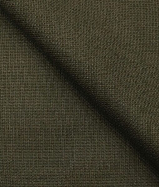 True Value Men's 100% Cotton Jute Weave Unstitched Trouser Fabric (Dark Moss Green