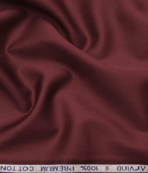Arvind Men's 100% Premium Cotton Solid Satin Unstitched Shirt Fabric (Maroon