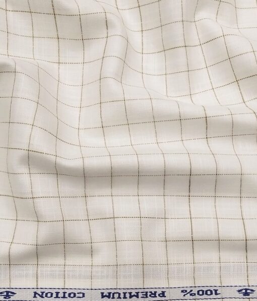 Arvind Men's 100% Premium Cotton Brown Checks Unstitched Shirt Fabric (Off-White