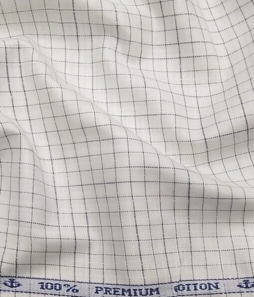 Arvind Men's 100% Premium Cotton Grey Checks Unstitched Shirt Fabric (White