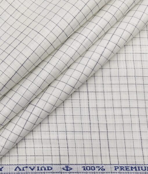 Arvind Men's 100% Premium Cotton Grey Checks Unstitched Shirt Fabric (White