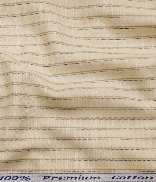 Arvind Men's 100% Premium Cotton Brown Striped Unstitched Shirt Fabric (Beige