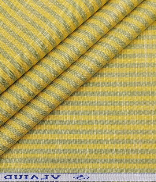 Arvind Men's 100% Premium Cotton Green Striped Unstitched Shirt Fabric (Yellow