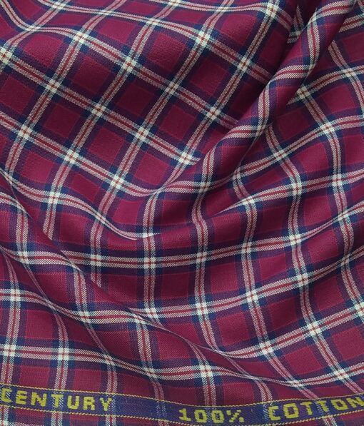 Birla Century Men's 100% Cotton White & Blue Checks Unstitched Shirt Fabric (Red