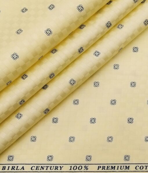 Birla Century Men's 100% Premium Cotton Blue Printed Unstitched Shirt Fabric (Daffodil Yellow