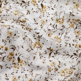 Birla Century Men's 100% Premium Cotton Brown Floral Printed Unstitched Shirt Fabric (Off-White