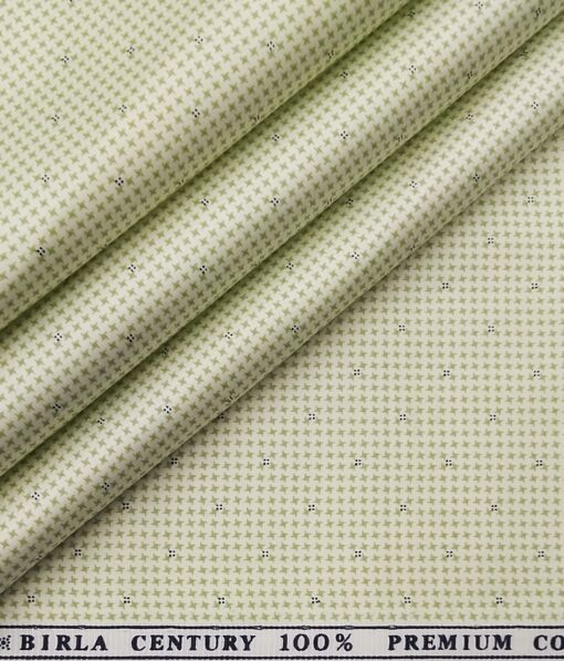 Birla Century Men's 100% Premium Cotton Light Green Printed Unstitched Shirt Fabric (Off-White