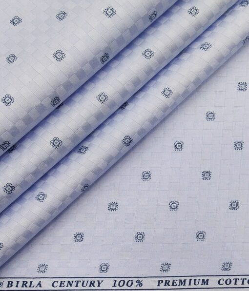Birla Century Men's 100% Premium Cotton Dark Blue Printed Unstitched Shirt Fabric (Sky Blue