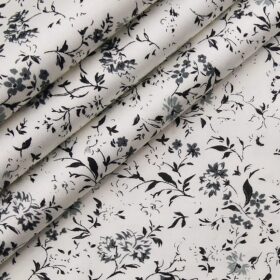 Birla Century Men's 100% Premium Cotton Grey & Back Floral Printed Unstitched Shirt Fabric (White