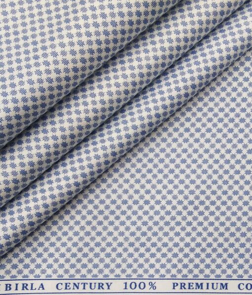 Birla Century Men's 100% Premium Cotton Blue Printed Unstitched Shirt Fabric (White