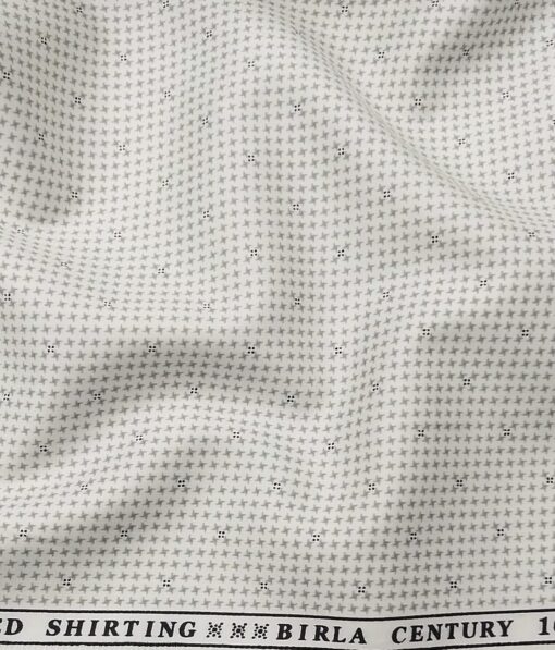 Birla Century Men's 100% Premium Cotton Light Grey Printed Unstitched Shirt Fabric (White
