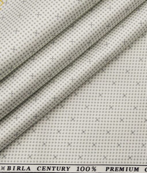 Birla Century Men's 100% Premium Cotton Light Grey Printed Unstitched Shirt Fabric (White
