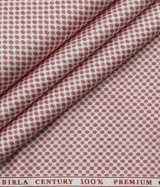 Birla Century Men's 100% Premium Cotton Red Printed Unstitched Shirt Fabric (White