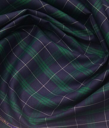 Cadini Italy Men's 100% Luxury Cotton Green Checks Unstitched Shirt Fabric (Dark Blue