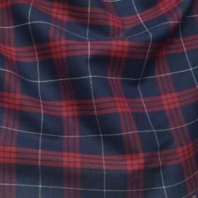 Cadini Italy Men's 100% Luxury Cotton Red Checks Unstitched Shirt Fabric (Dark Blue