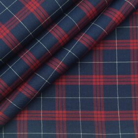 Cadini Italy Men's 100% Luxury Cotton Red Checks Unstitched Shirt Fabric (Dark Blue