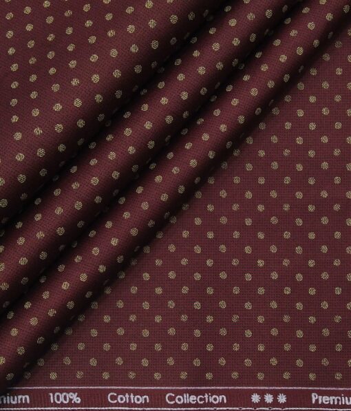 Exquisite Men's 100% Cotton Beige Polka Dots Print Unstitched Shirt Fabric (Maroon