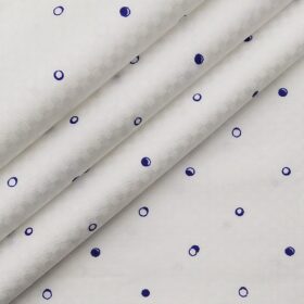 Exquisite Men's 100% Cotton Blue Polka Dots Print Unstitched Shirt Fabric (Off-White