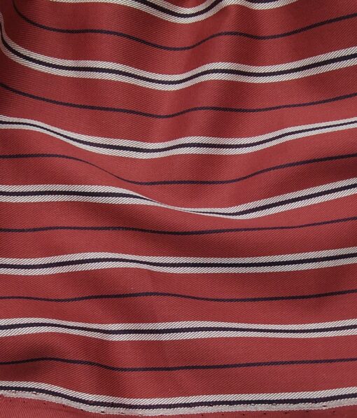 Exquisite Men's 100% Cotton White & Blue Striped Unstitched Shirt Fabric (Red