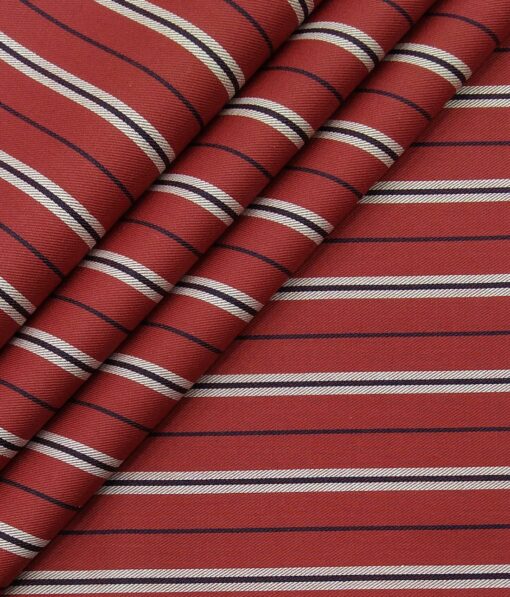Exquisite Men's 100% Cotton White & Blue Striped Unstitched Shirt Fabric (Red
