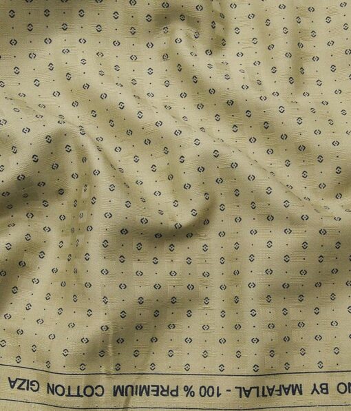 Mafatlal Men's 100% Premium Cotton Blue Print cum Jacquard Unstitched Shirt Fabric (Oyster Beige