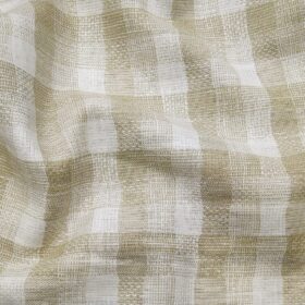 Mazury by Aditya Birla Group Men's Linen Cotton Brown Checks Unstitched Shirt Fabric (Cream
