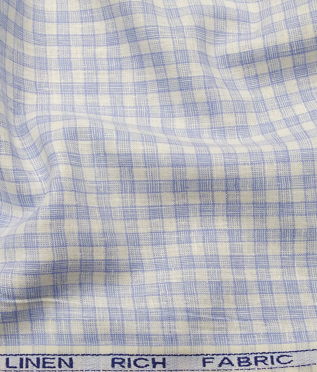 Mazury by Aditya Birla Group Men's Linen Cotton Blue Checks Unstitched Shirt Fabric (White