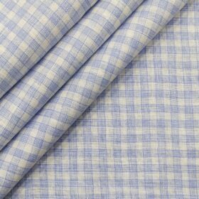 Mazury by Aditya Birla Group Men's Linen Cotton Blue Checks Unstitched Shirt Fabric (White