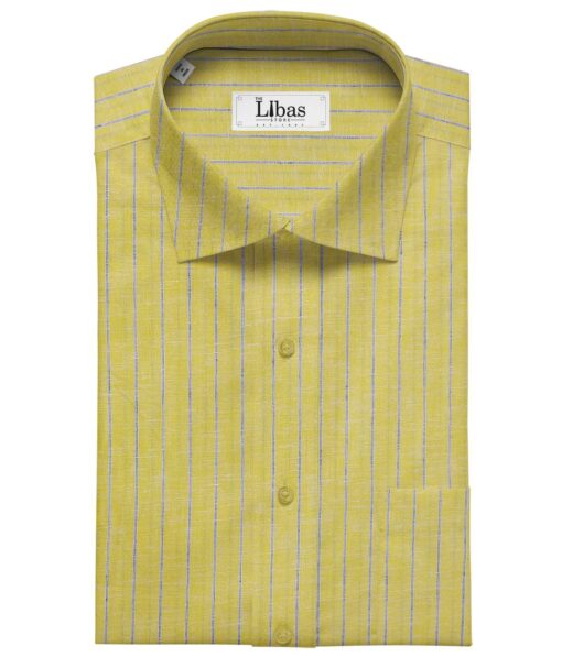 Mazury by Aditya Birla Group Men's Linen Cotton Blue Striped Unstitched Shirting Fabric (Yellow)