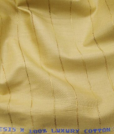 Nemesis Men's 100% Luxuxy Cotton Horizontal Self Striped Unstitched Shirt Fabric (Flaxen Yellow