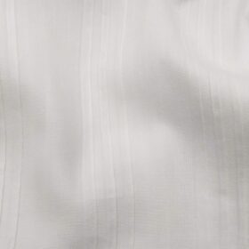 Nemesis Men's 100% Premium Cotton Self Horizontal Striped Unstitched Shirt Fabric (White