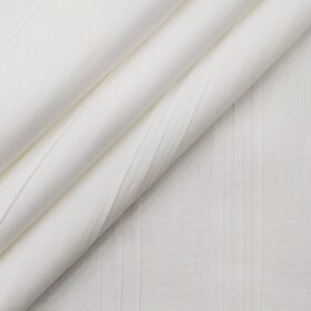 Nemesis Men's 100% Premium Cotton Self Horizontal Striped Unstitched Shirt Fabric (White
